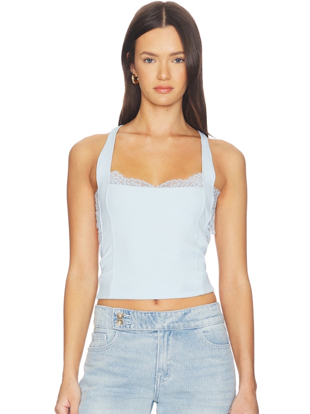 Free People Looking Good Cami Blue Lace-Trim Tank